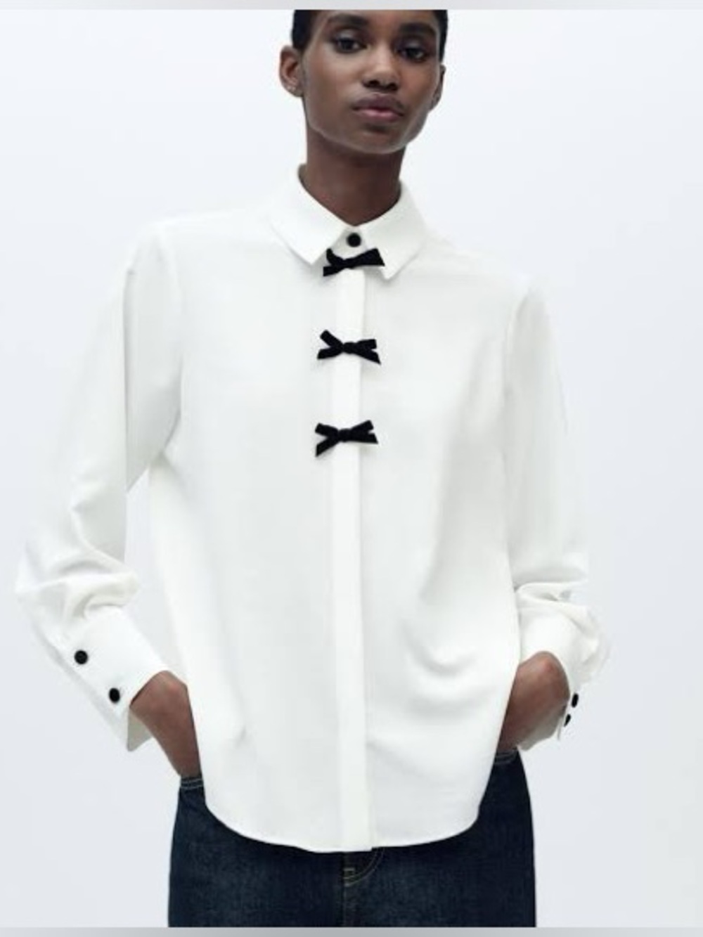 NWT Zara Tuxedo Shirt with Bows XS